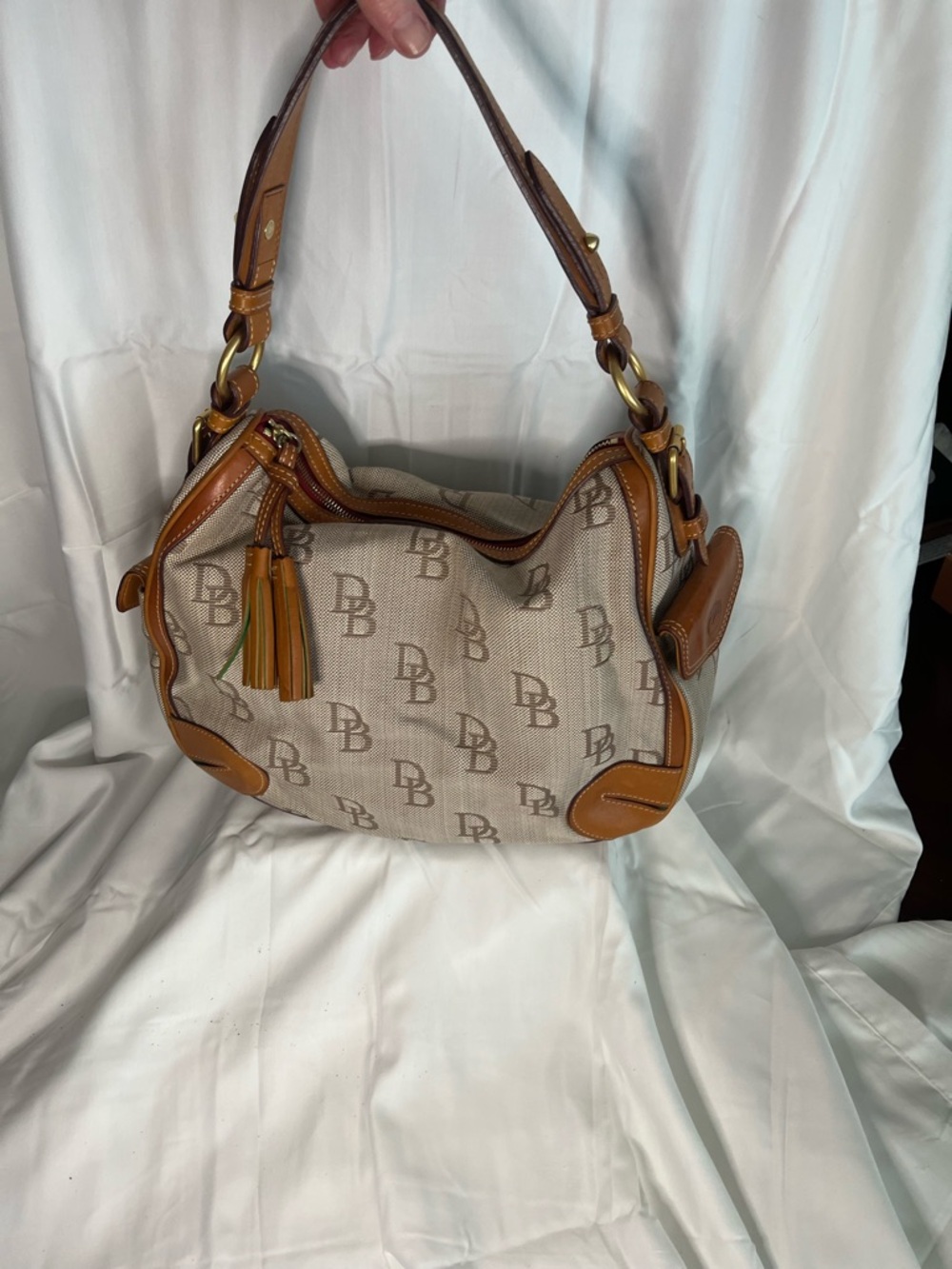 Dooney & Bourke Tan and Beige Monogram Shoulder Bag